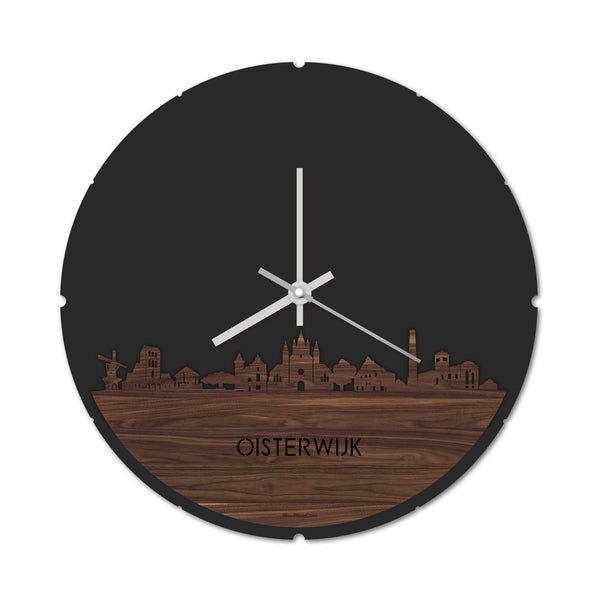 Skyline Klok Rond Oisterwijk Noten houten cadeau decoratie relatiegeschenk van WoodWideCities
