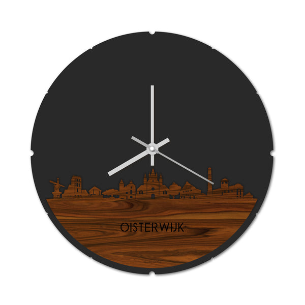 Skyline Klok Rond Oisterwijk Palissander houten cadeau decoratie relatiegeschenk van WoodWideCities