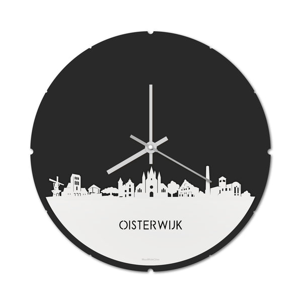 Skyline Klok Rond Oisterwijk Wit glanzend gerecycled kunststof cadeau decoratie relatiegeschenk van WoodWideCities