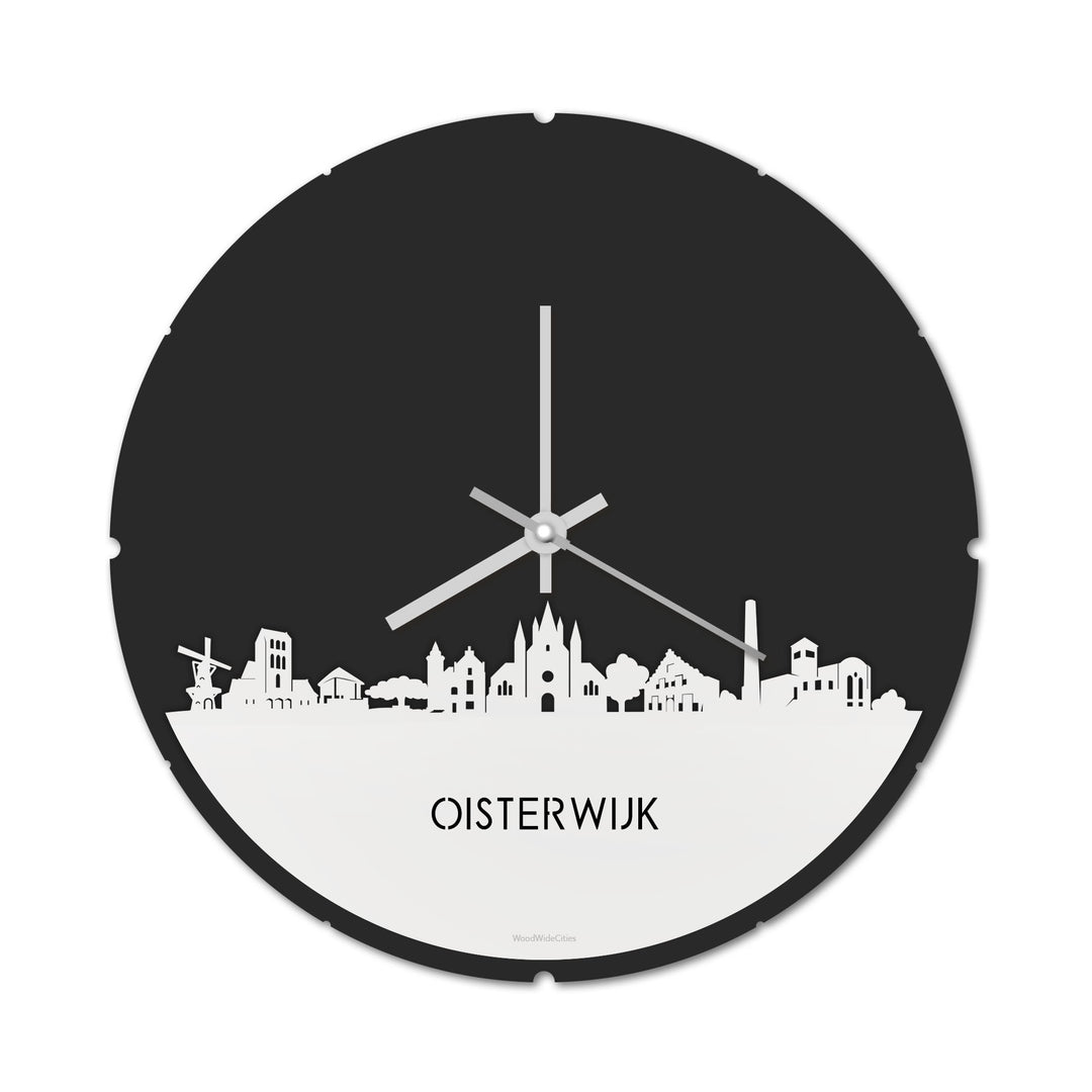Skyline Klok Rond Oisterwijk Wit glanzend gerecycled kunststof cadeau decoratie relatiegeschenk van WoodWideCities