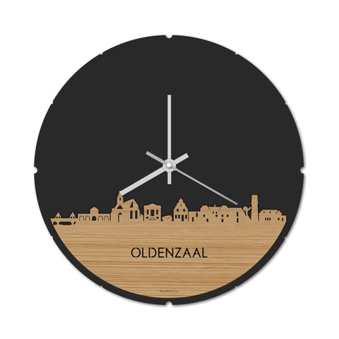 Skyline Klok Rond Oldenzaal Bamboe houten cadeau decoratie relatiegeschenk van WoodWideCities