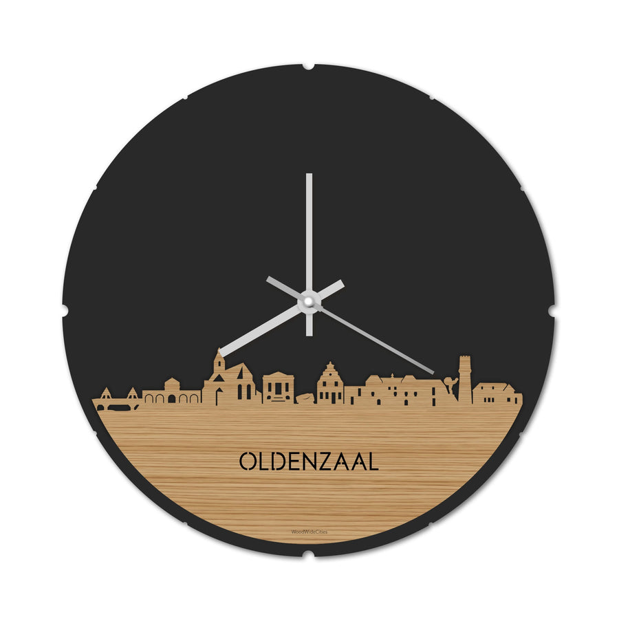 Skyline Klok Rond Oldenzaal Bamboe houten cadeau decoratie relatiegeschenk van WoodWideCities
