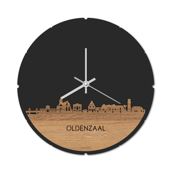 Skyline Klok Rond Oldenzaal Eiken houten cadeau decoratie relatiegeschenk van WoodWideCities