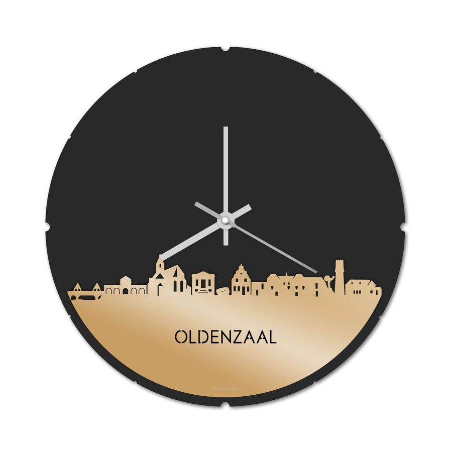 Skyline Klok Rond Oldenzaal Metallic Goud gerecycled kunststof cadeau decoratie relatiegeschenk van WoodWideCities