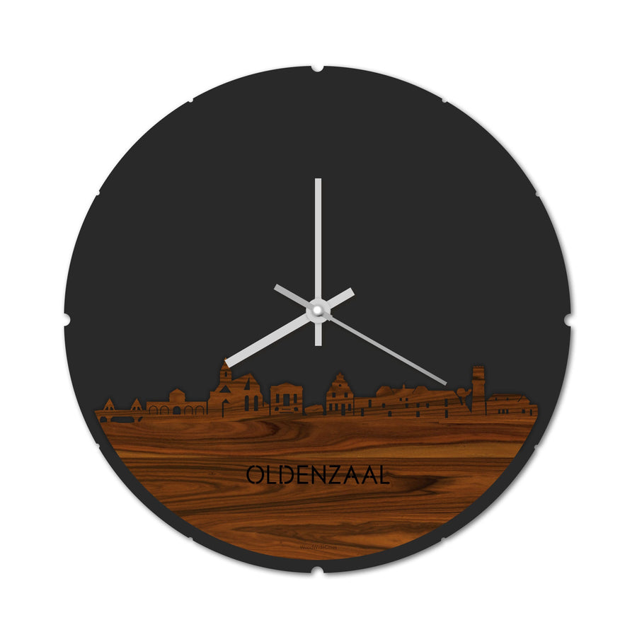 Skyline Klok Rond Oldenzaal Palissander houten cadeau decoratie relatiegeschenk van WoodWideCities