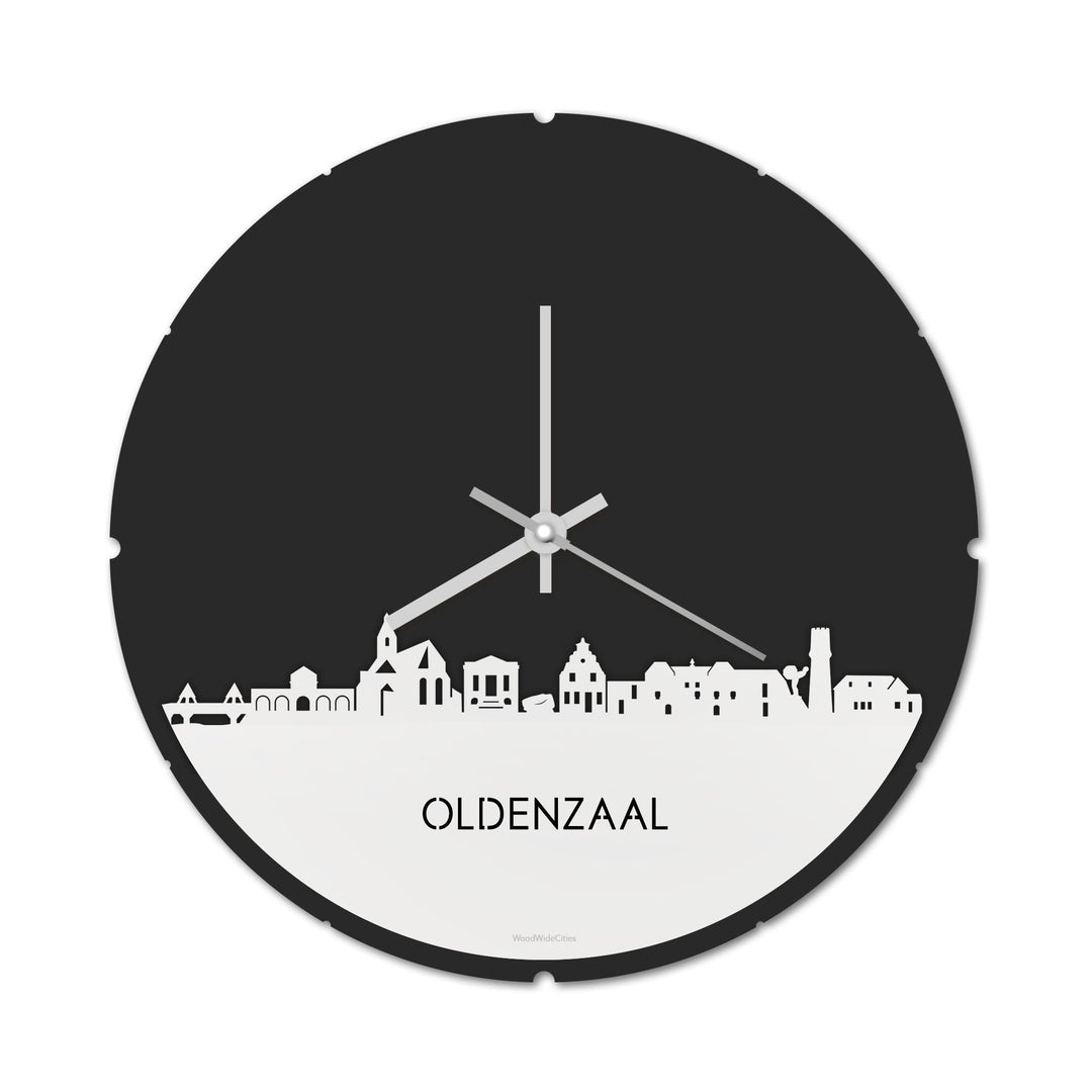 Skyline Klok Rond Oldenzaal Wit glanzend gerecycled kunststof cadeau decoratie relatiegeschenk van WoodWideCities