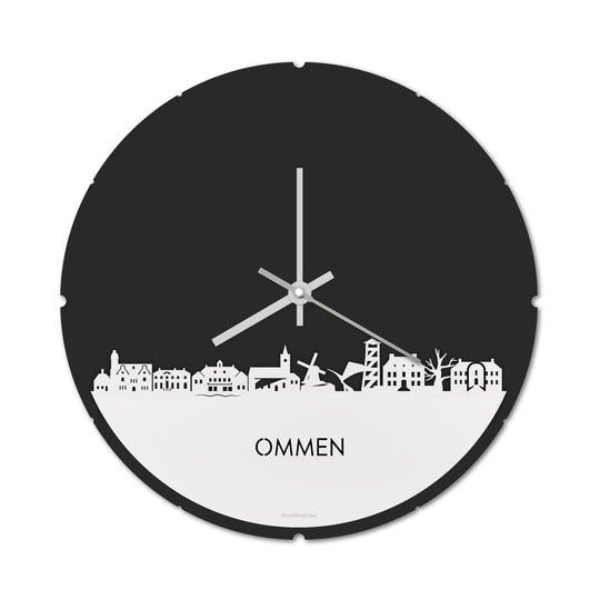 Skyline Klok Rond Ommen Wit glanzend gerecycled kunststof cadeau decoratie relatiegeschenk van WoodWideCities