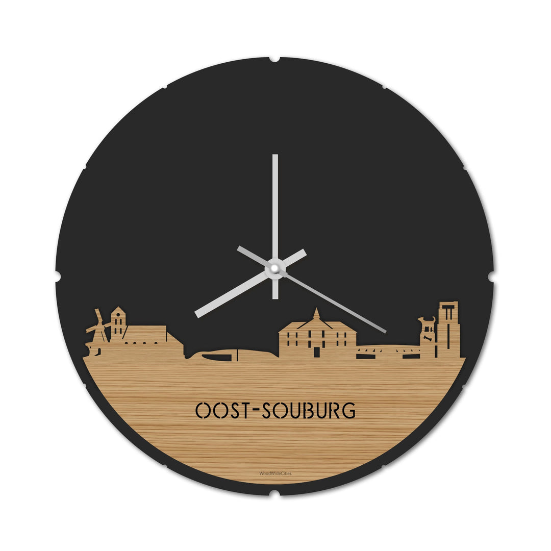 Skyline Klok Rond Oost-Souburg Bamboe houten cadeau decoratie relatiegeschenk van WoodWideCities