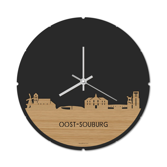 Skyline Klok Rond Oost-Souburg Bamboe houten cadeau decoratie relatiegeschenk van WoodWideCities