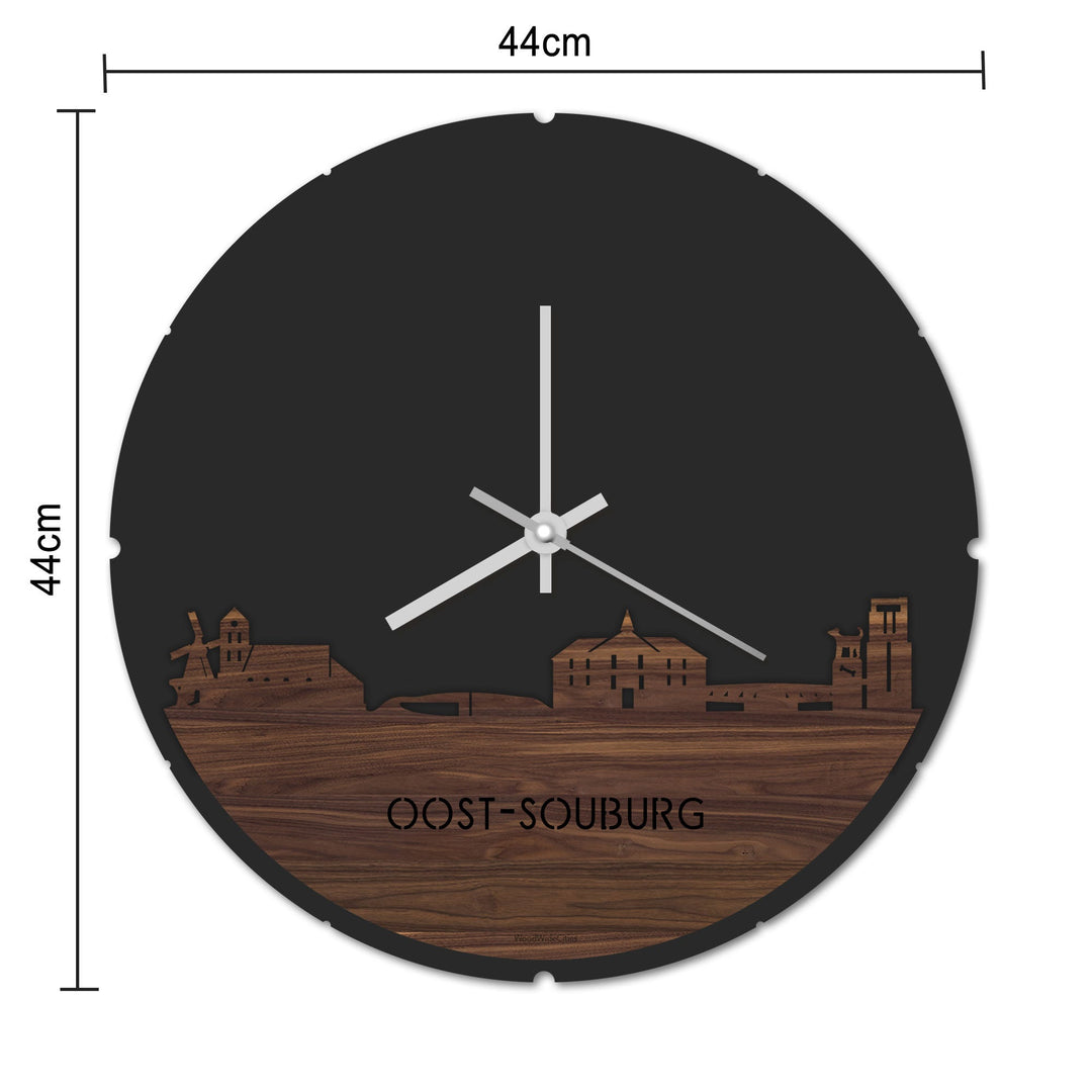Skyline Klok Rond Oost-Souburg Eiken houten cadeau decoratie relatiegeschenk van WoodWideCities