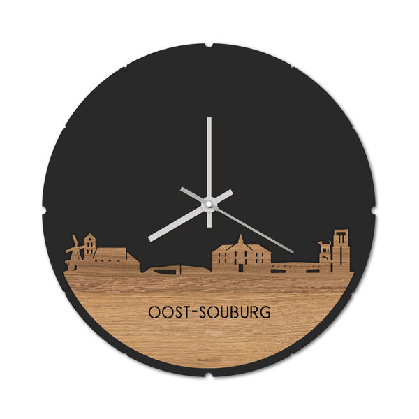 Skyline Klok Rond Oost-Souburg Eiken houten cadeau decoratie relatiegeschenk van WoodWideCities