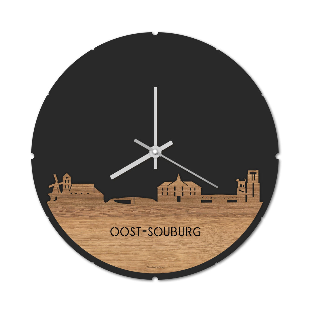 Skyline Klok Rond Oost-Souburg Eiken houten cadeau decoratie relatiegeschenk van WoodWideCities