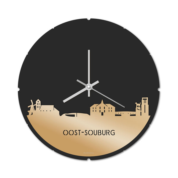 Skyline Klok Rond Oost-Souburg Metallic Goud gerecycled kunststof cadeau decoratie relatiegeschenk van WoodWideCities