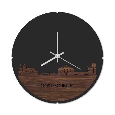 Skyline Klok Rond Oost-Souburg Noten houten cadeau decoratie relatiegeschenk van WoodWideCities