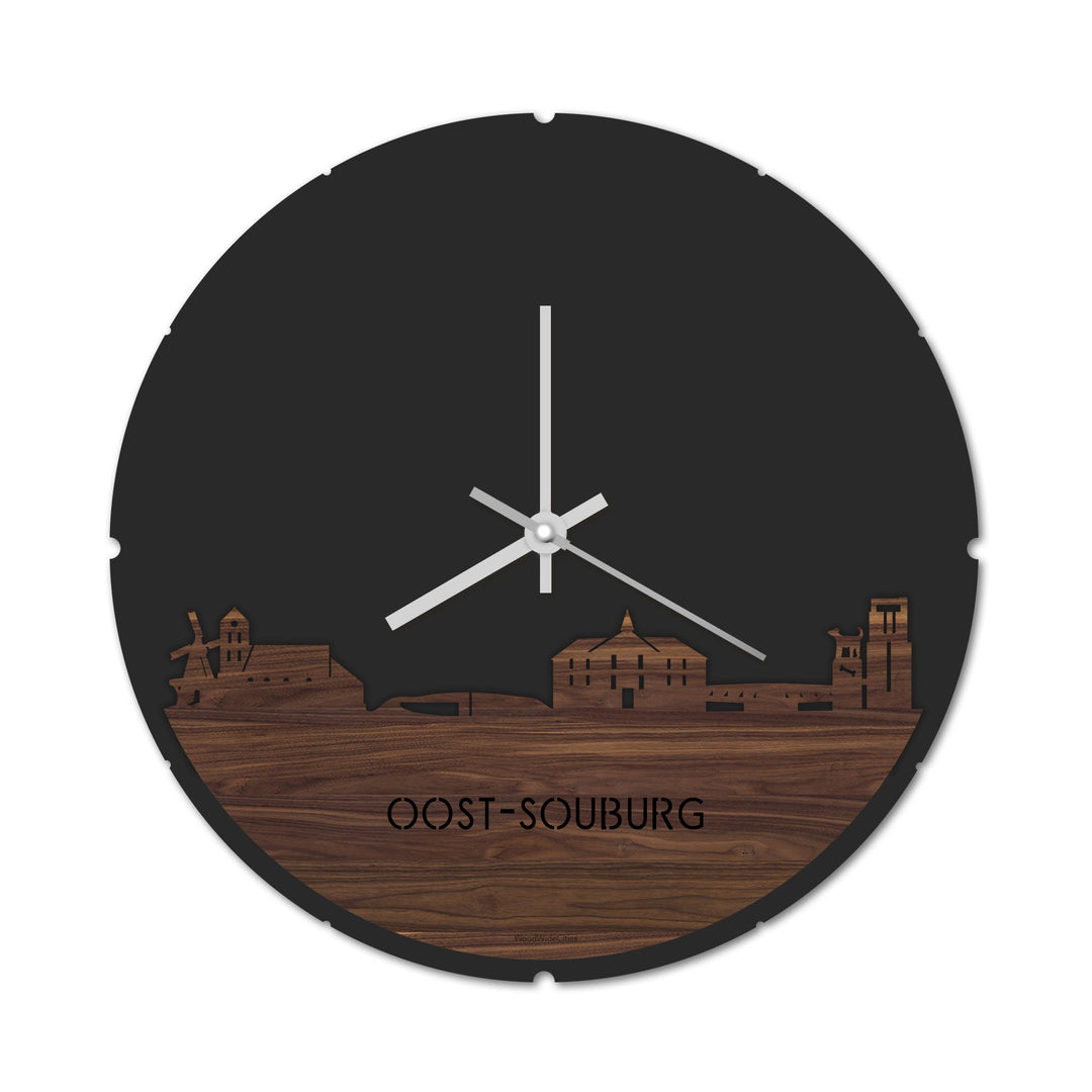 Skyline Klok Rond Oost-Souburg Noten houten cadeau decoratie relatiegeschenk van WoodWideCities