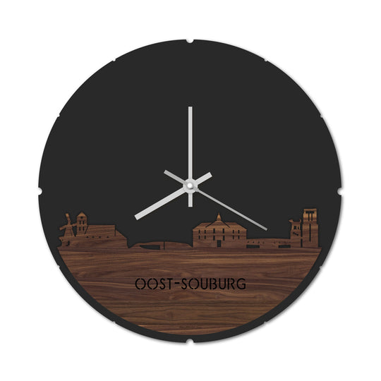 Skyline Klok Rond Oost-Souburg Noten houten cadeau decoratie relatiegeschenk van WoodWideCities