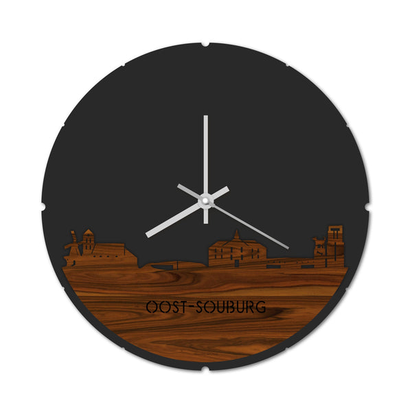 Skyline Klok Rond Oost-Souburg Palissander houten cadeau decoratie relatiegeschenk van WoodWideCities