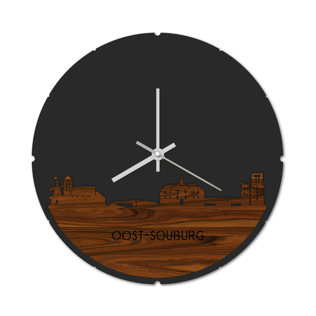 Skyline Klok Rond Oost-Souburg Palissander houten cadeau decoratie relatiegeschenk van WoodWideCities