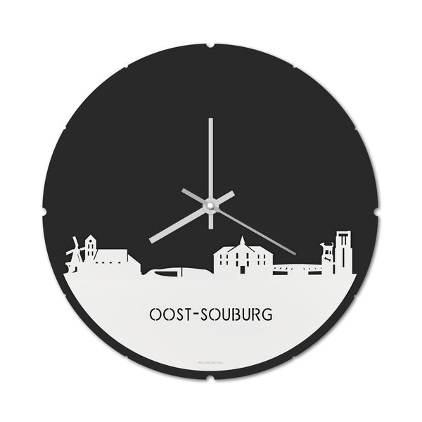 Skyline Klok Rond Oost-Souburg Wit glanzend gerecycled kunststof cadeau decoratie relatiegeschenk van WoodWideCities