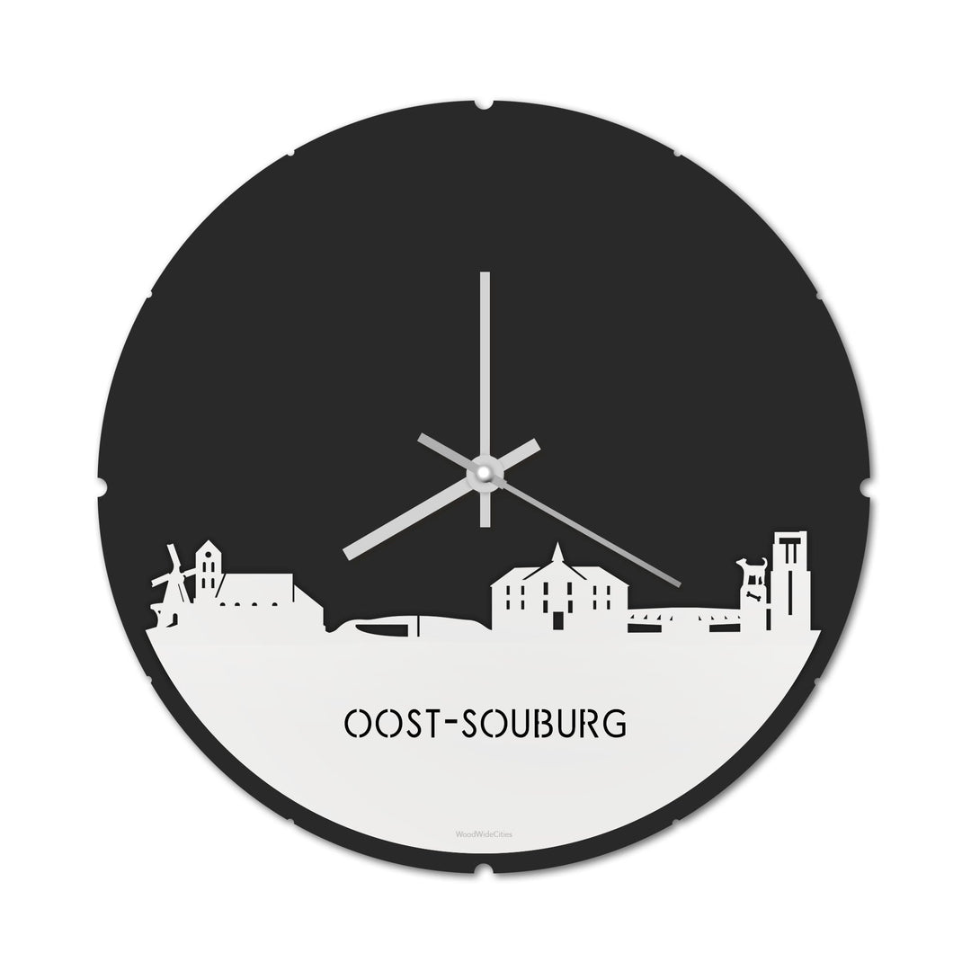 Skyline Klok Rond Oost-Souburg Wit glanzend gerecycled kunststof cadeau decoratie relatiegeschenk van WoodWideCities