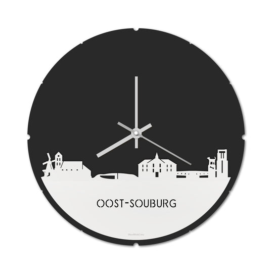 Skyline Klok Rond Oost-Souburg Wit glanzend gerecycled kunststof cadeau decoratie relatiegeschenk van WoodWideCities