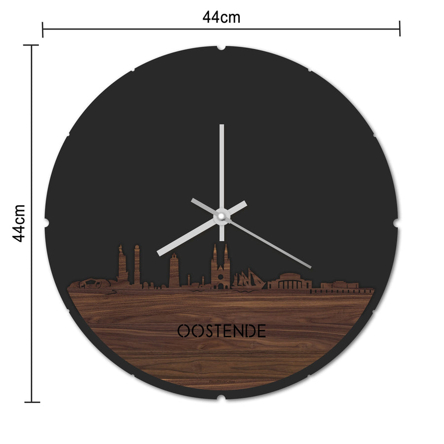 Skyline Klok Rond Oostende Eiken houten cadeau decoratie relatiegeschenk van WoodWideCities