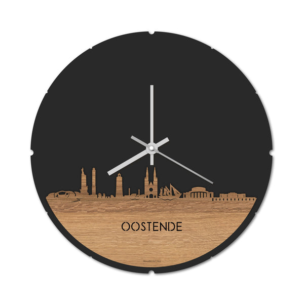 Skyline Klok Rond Oostende Eiken houten cadeau decoratie relatiegeschenk van WoodWideCities