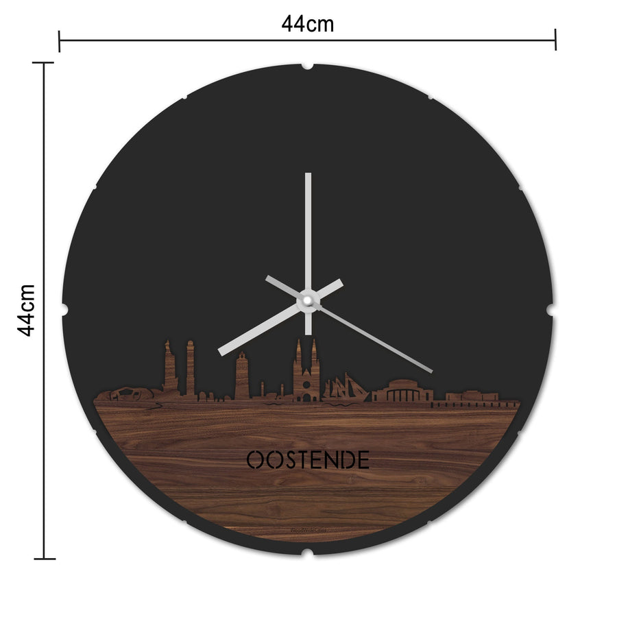 Skyline Klok Rond Oostende Wit glanzend gerecycled kunststof cadeau decoratie relatiegeschenk van WoodWideCities