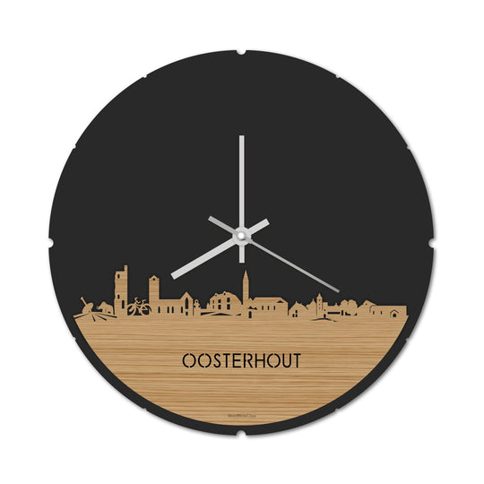 Skyline Klok Rond Oosterhout Bamboe houten cadeau decoratie relatiegeschenk van WoodWideCities