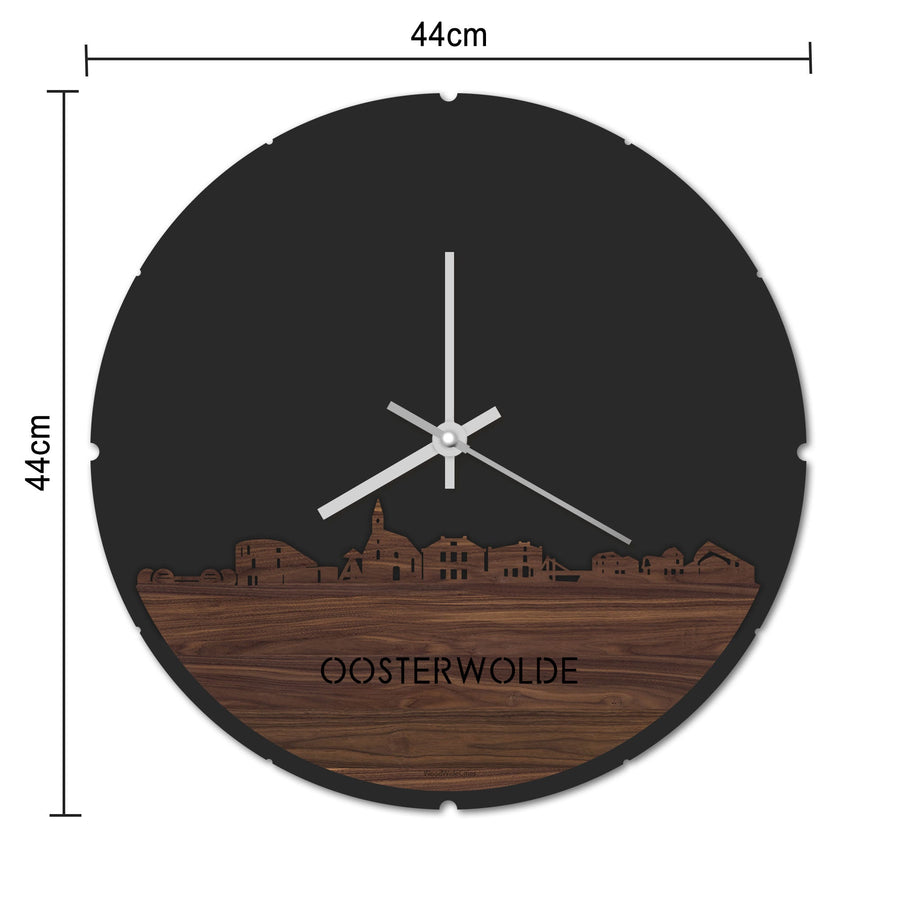 Skyline Klok Rond Oosterwolde Bamboe houten cadeau decoratie relatiegeschenk van WoodWideCities