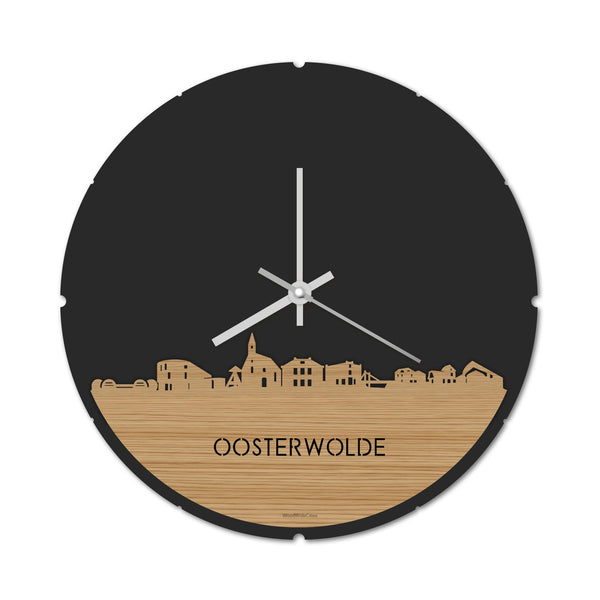 Skyline Klok Rond Oosterwolde Bamboe houten cadeau decoratie relatiegeschenk van WoodWideCities