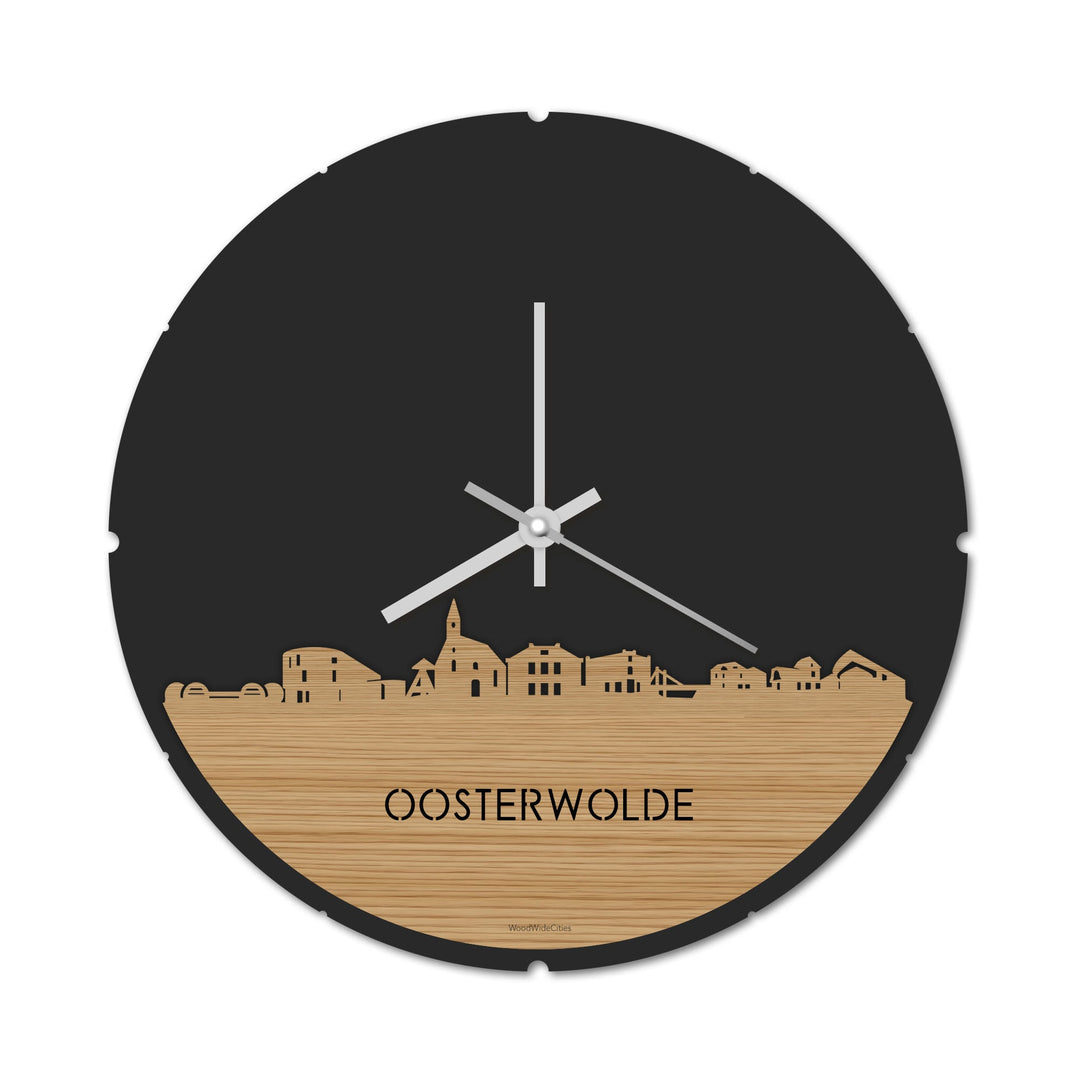 Skyline Klok Rond Oosterwolde Bamboe houten cadeau decoratie relatiegeschenk van WoodWideCities