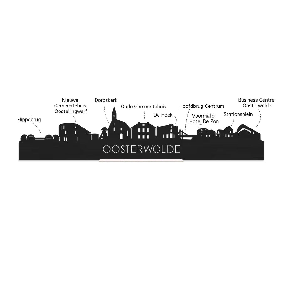 Skyline Klok Rond Oosterwolde Eiken houten cadeau decoratie relatiegeschenk van WoodWideCities