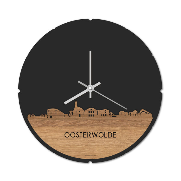 Skyline Klok Rond Oosterwolde Eiken houten cadeau decoratie relatiegeschenk van WoodWideCities