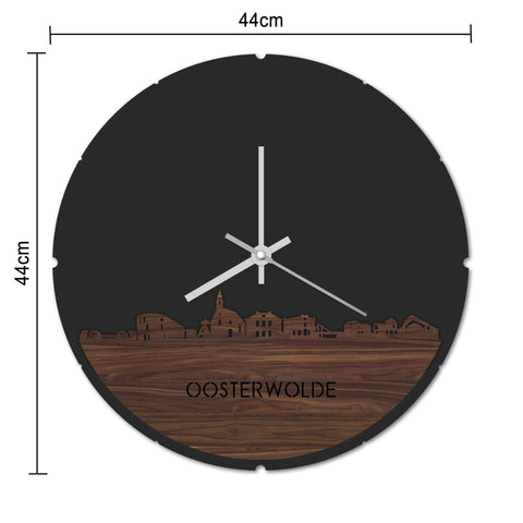 Skyline Klok Rond Oosterwolde Noten houten cadeau decoratie relatiegeschenk van WoodWideCities