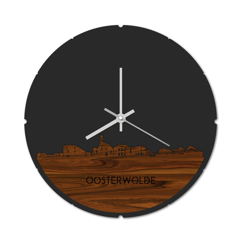 Skyline Klok Rond Oosterwolde Palissander houten cadeau decoratie relatiegeschenk van WoodWideCities