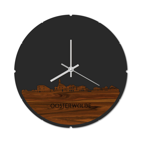 Skyline Klok Rond Oosterwolde Palissander houten cadeau decoratie relatiegeschenk van WoodWideCities