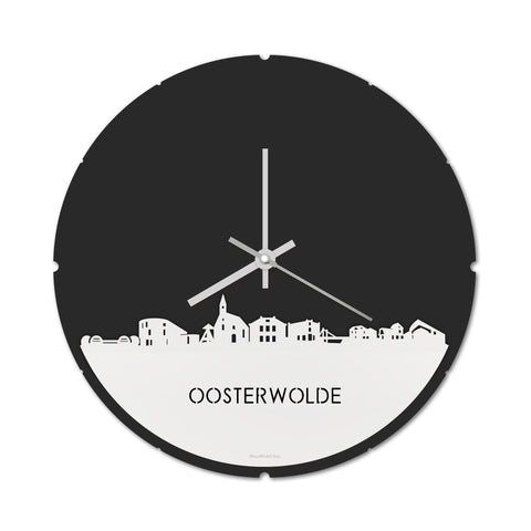Skyline Klok Rond Oosterwolde Wit glanzend gerecycled kunststof cadeau decoratie relatiegeschenk van WoodWideCities