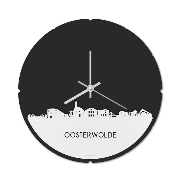 Skyline Klok Rond Oosterwolde Wit glanzend gerecycled kunststof cadeau decoratie relatiegeschenk van WoodWideCities