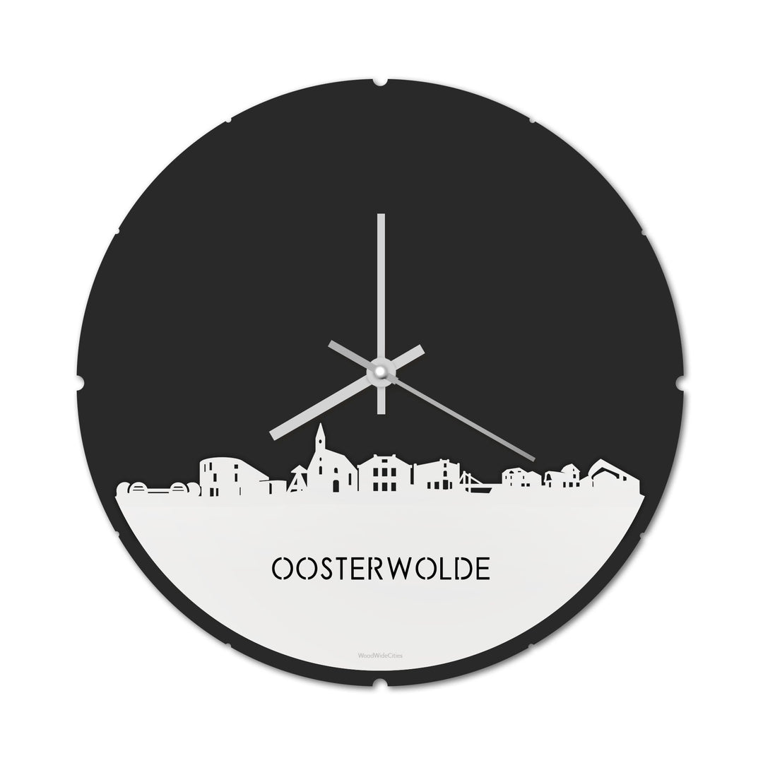 Skyline Klok Rond Oosterwolde Wit glanzend gerecycled kunststof cadeau decoratie relatiegeschenk van WoodWideCities