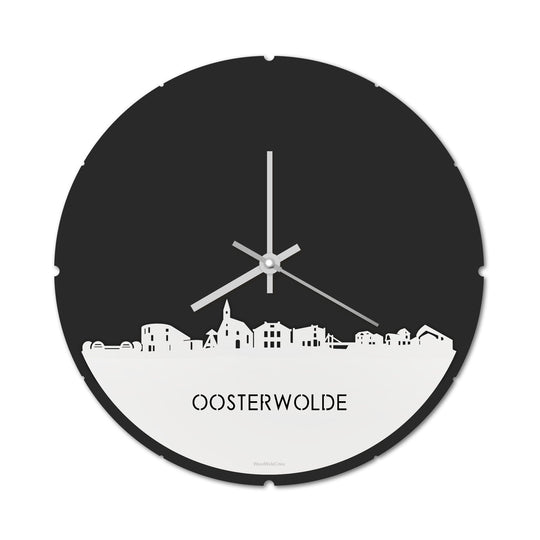Skyline Klok Rond Oosterwolde Wit glanzend gerecycled kunststof cadeau decoratie relatiegeschenk van WoodWideCities