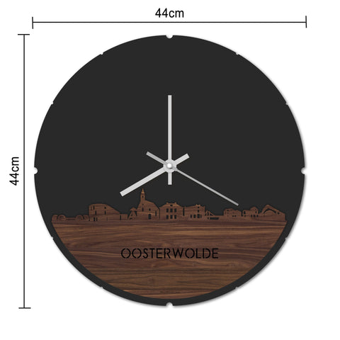 Skyline Klok Rond Oosterwolde Zwart glanzend gerecycled kunststof cadeau decoratie relatiegeschenk van WoodWideCities