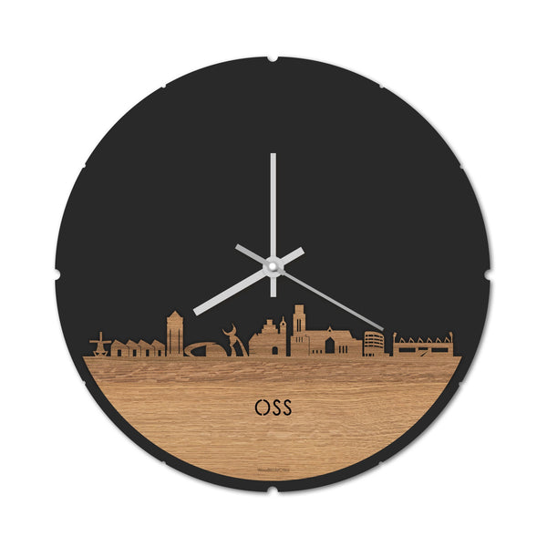 Skyline Klok Rond Oss Eiken houten cadeau decoratie relatiegeschenk van WoodWideCities