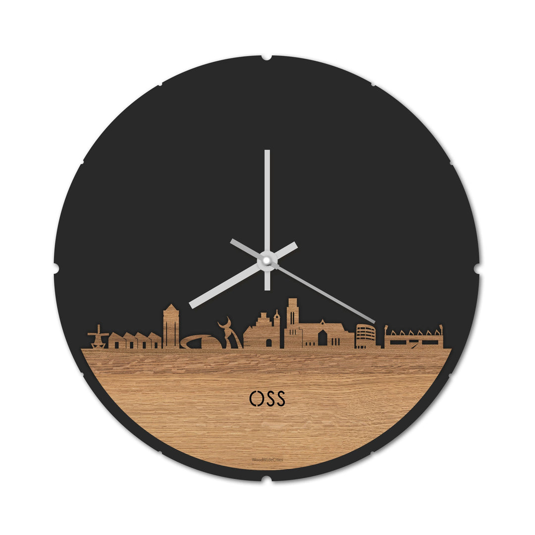 Skyline Klok Rond Oss Eiken houten cadeau decoratie relatiegeschenk van WoodWideCities