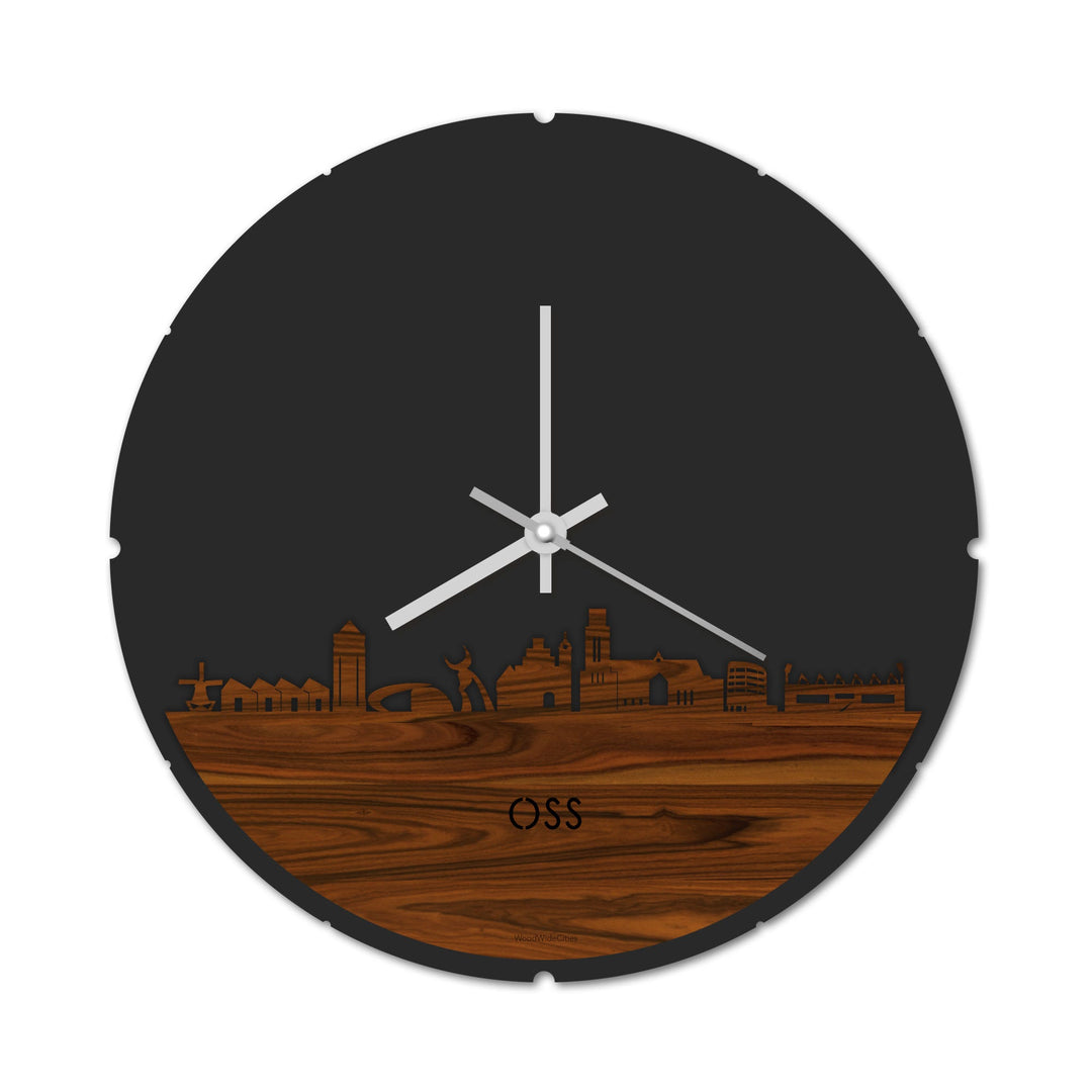 Skyline Klok Rond Oss Palissander houten cadeau decoratie relatiegeschenk van WoodWideCities