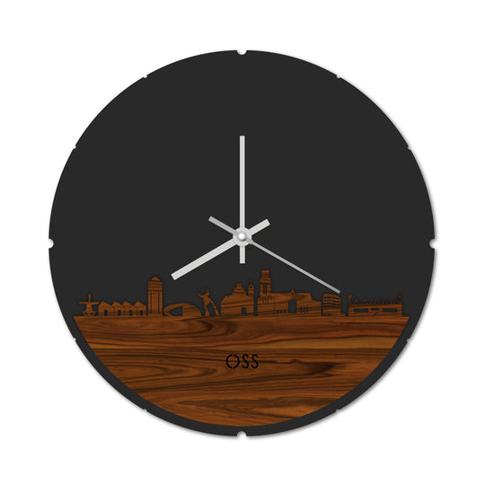 Skyline Klok Rond Oss Palissander houten cadeau decoratie relatiegeschenk van WoodWideCities