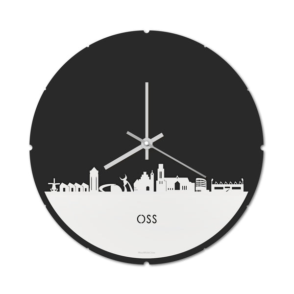 Skyline Klok Rond Oss Wit glanzend gerecycled kunststof cadeau decoratie relatiegeschenk van WoodWideCities