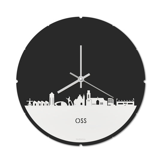 Skyline Klok Rond Oss Wit glanzend gerecycled kunststof cadeau decoratie relatiegeschenk van WoodWideCities