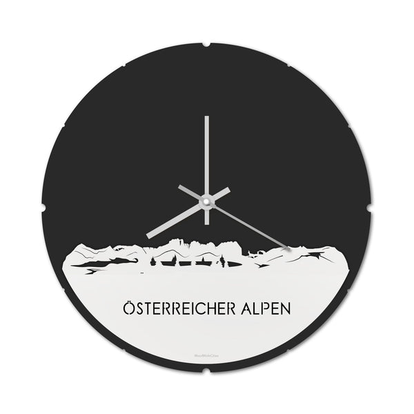 Skyline Klok Rond Österreicher Alpen Wit glanzend gerecycled kunststof cadeau decoratie relatiegeschenk van WoodWideCities