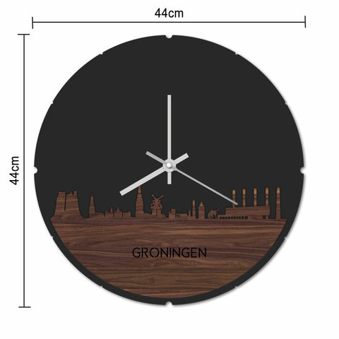 Skyline Klok Rond Oud Groningen Eiken houten cadeau decoratie relatiegeschenk van WoodWideCities